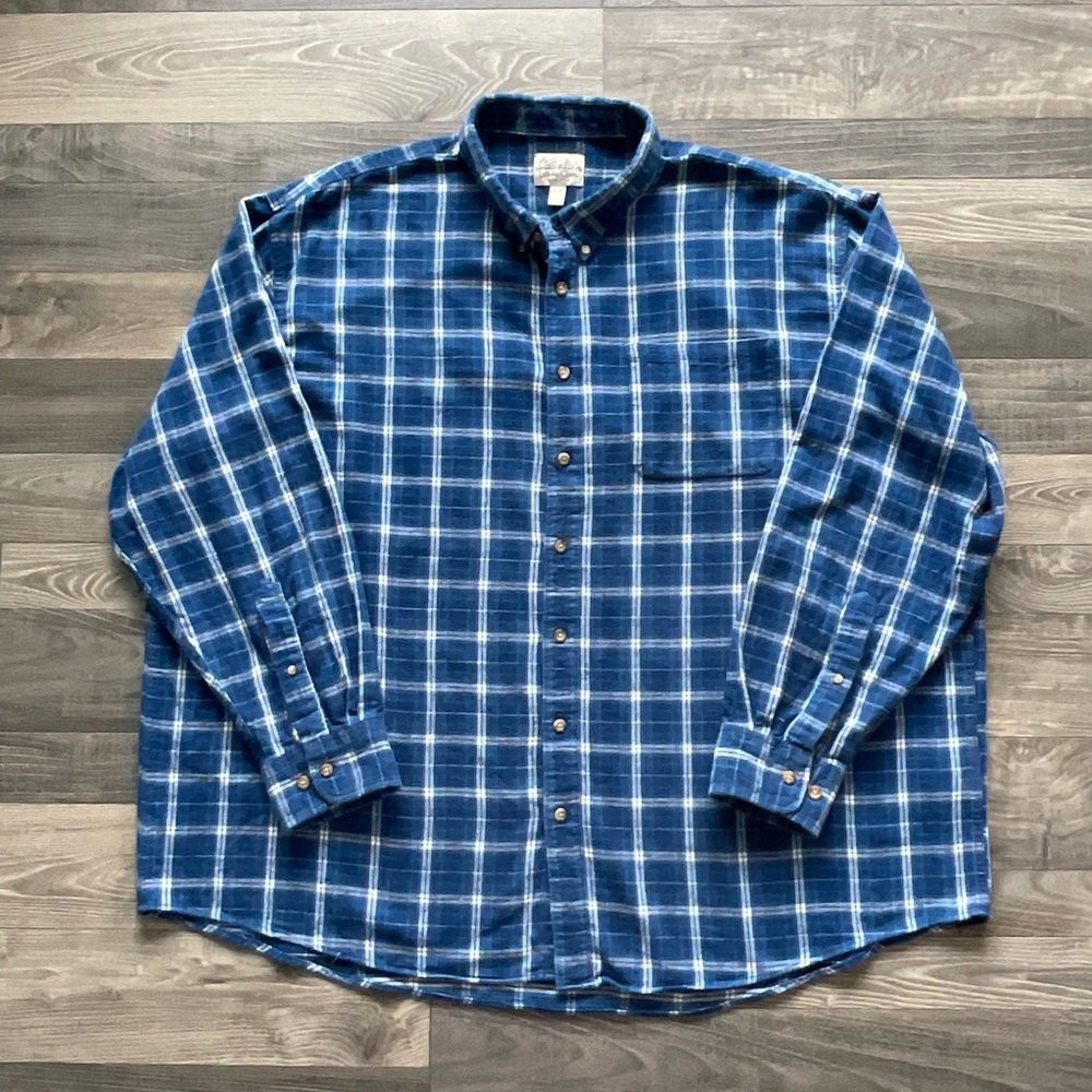 Cabela's Flannel Shirt Men’s 4XL TALL Blue White Plaid Long Sleeve Button Down